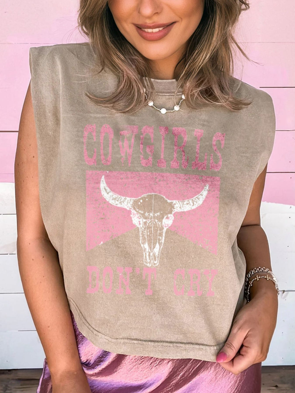 Cowboy & Beer Western Graphic Mineral Wash Tank Top for Women