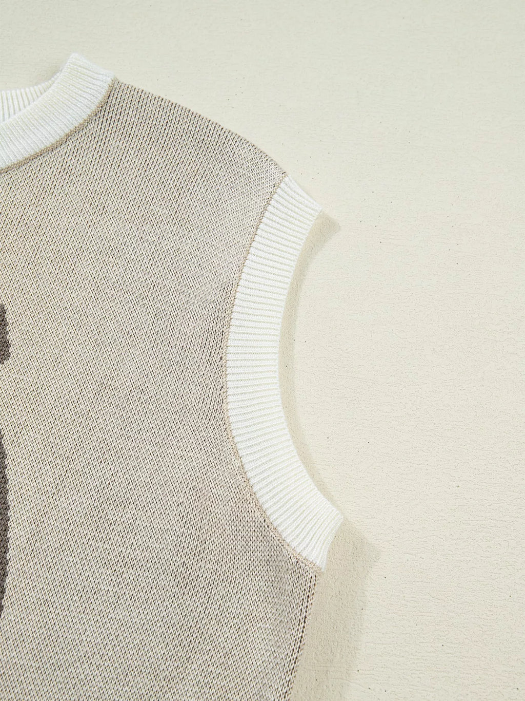 Horse Shoe Print Color Block Trim Round Neck Sleeveless Sweater for Women