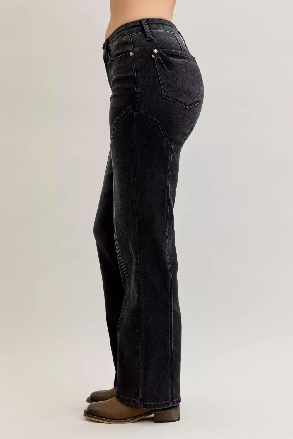 Mid Rise Straight Western Seam Detail Jeans for Women