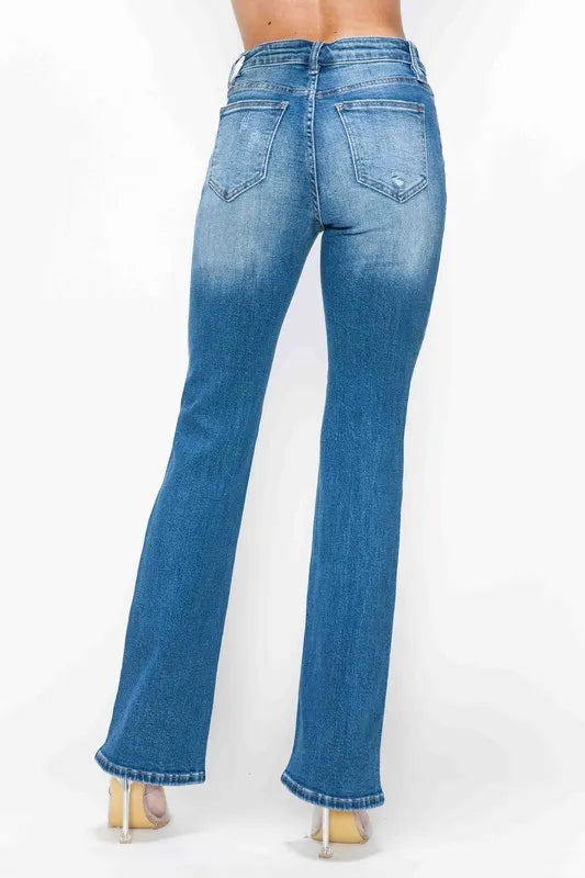 Plus Size Distressed High Rise Jeans with Pockets in Medium for Women