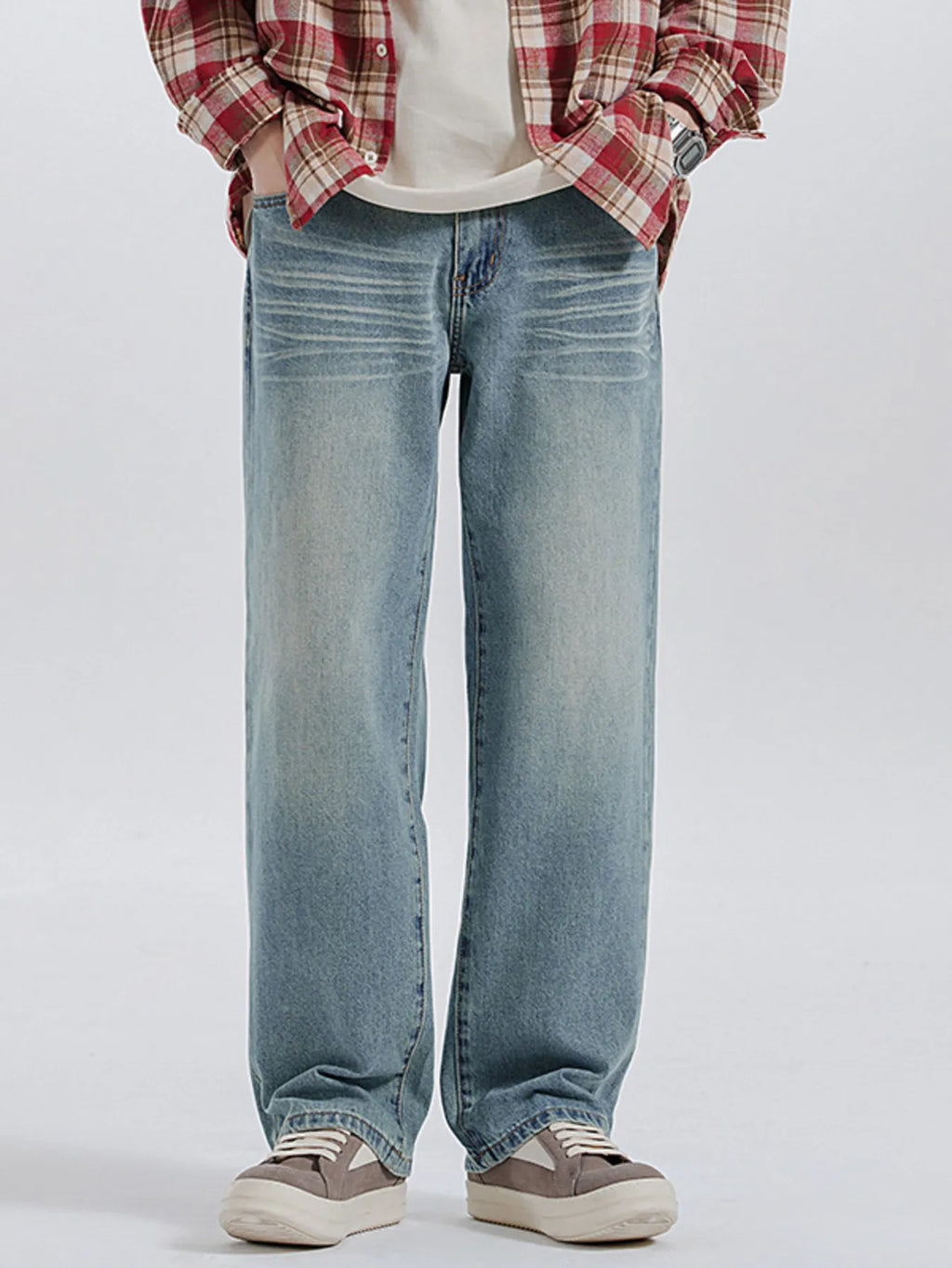 Wide Leg Washed Jeans in Turkish Blue for Men