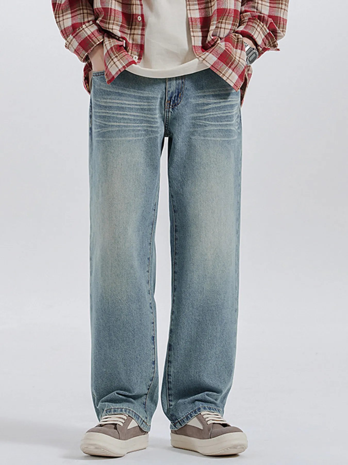 Wide Leg Washed Jeans in Turkish Blue for Men
