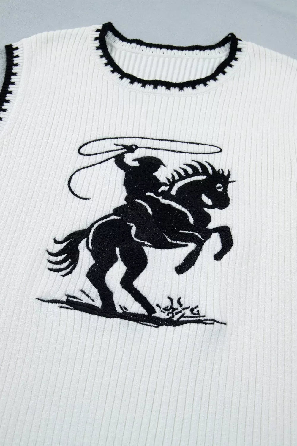 Contrast Trim Round Neck Rodeo Cowboy Sweater Vest for Women