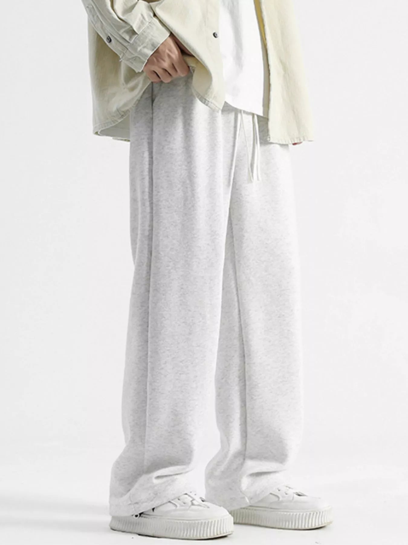 Drawstring Wide Leg Pants Plus Size in Black for Men