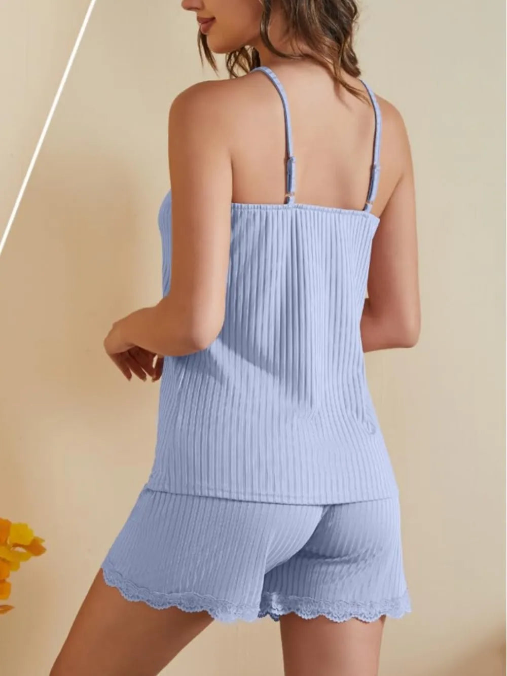 Ribbed Scoop Neck Top and Shorts Lounge Set in White for Women