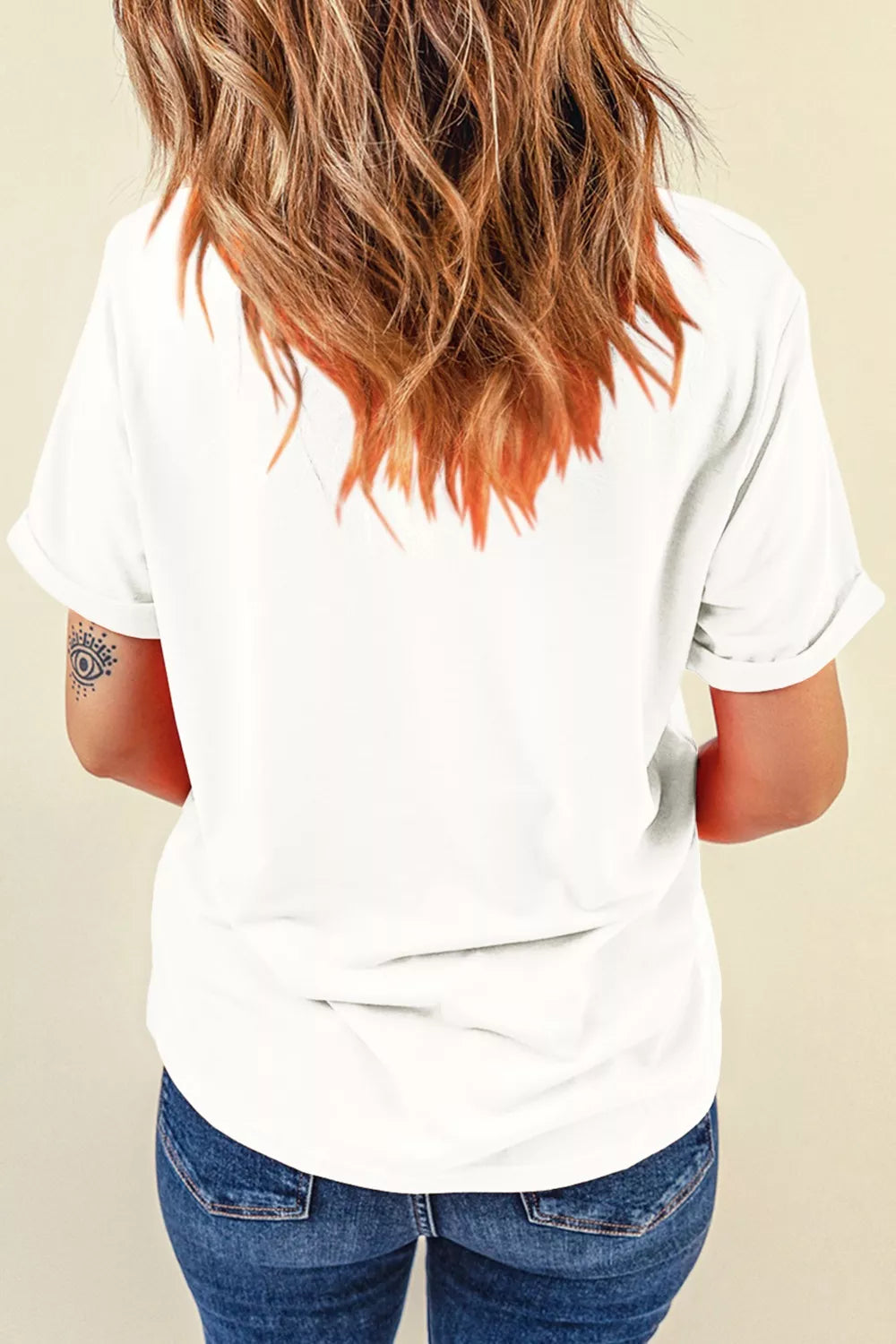 USA Lettering Bow Embroidered T-Shirt in White for Women