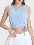 Drawstring Ruched Wide Strap Active Tank in Light Blue for Women