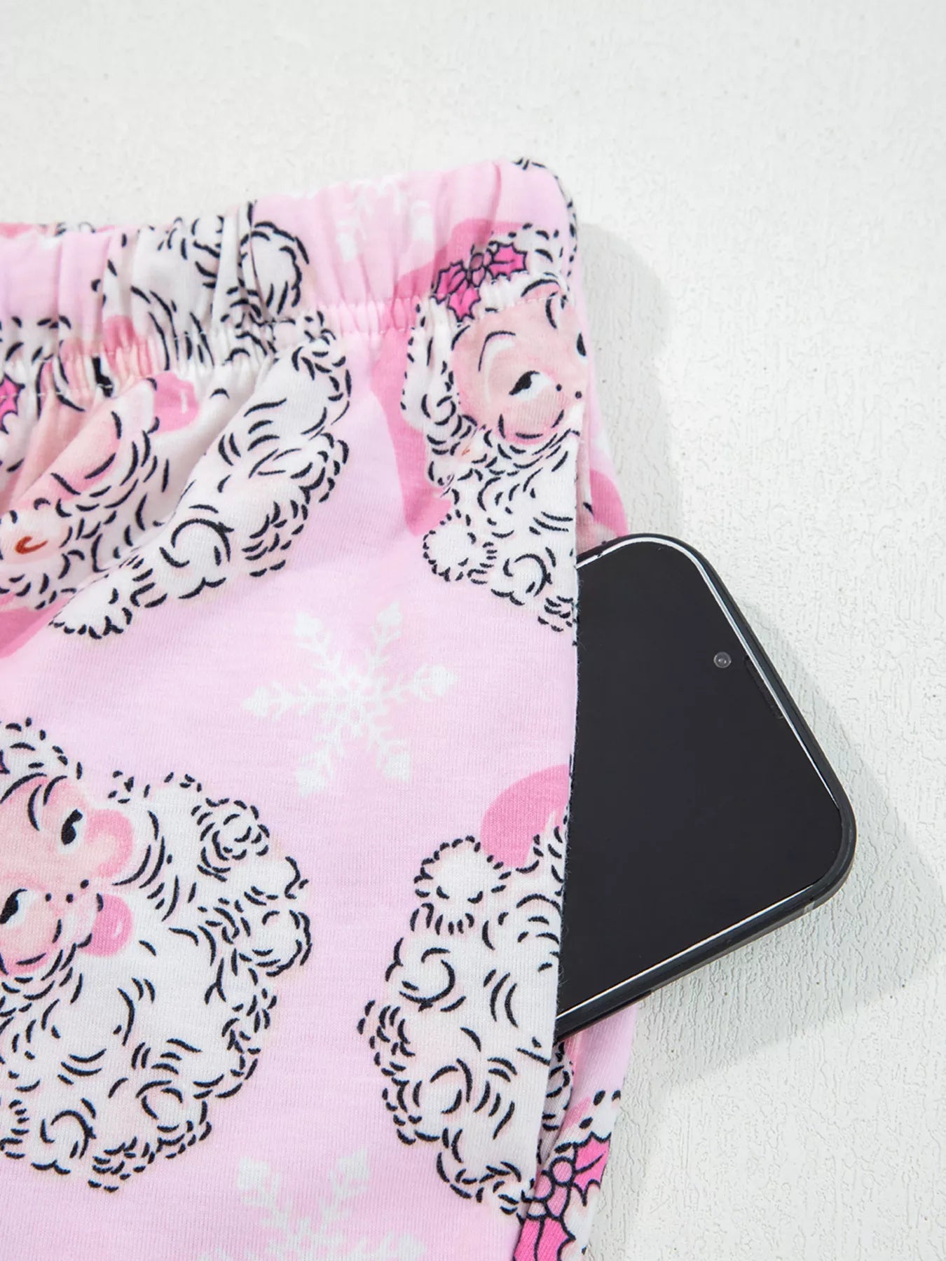 Santa Claus Print V Neck Tee Drawstring Pants 2pcs Lounge Set for Women