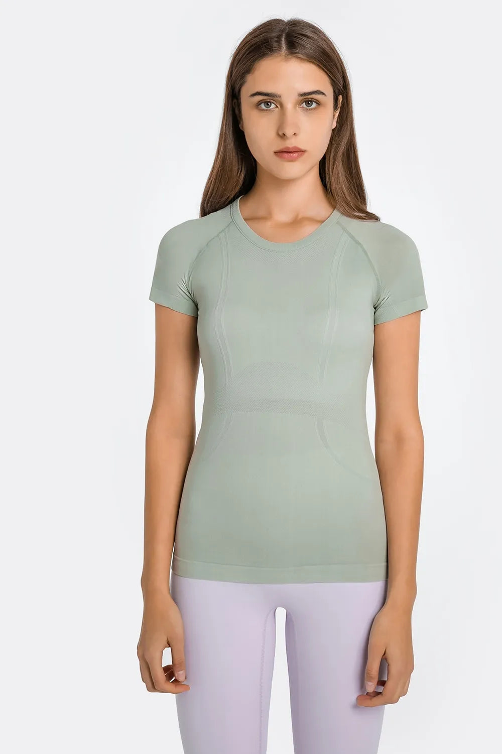 Round Neck Short Sleeve Active T-Shirt in Black in Blush Pink for Women