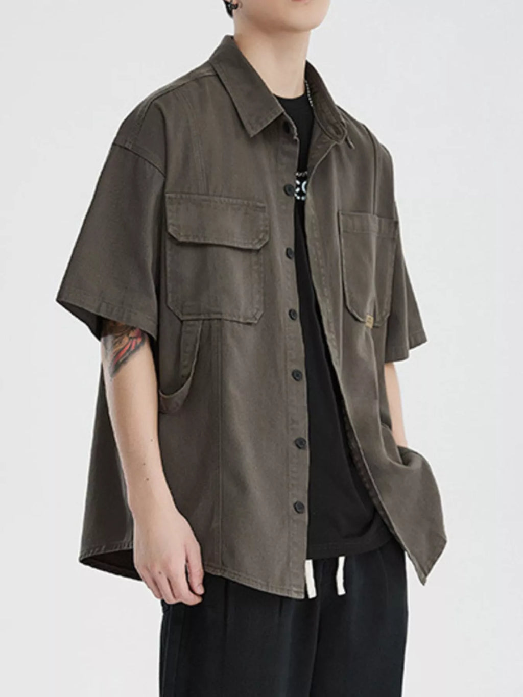 Button Up Half Sleeve Shirt Plus Size in Gray for Men