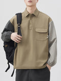Plus Size Color Block Button Detail Polo in Coffee Color for Men