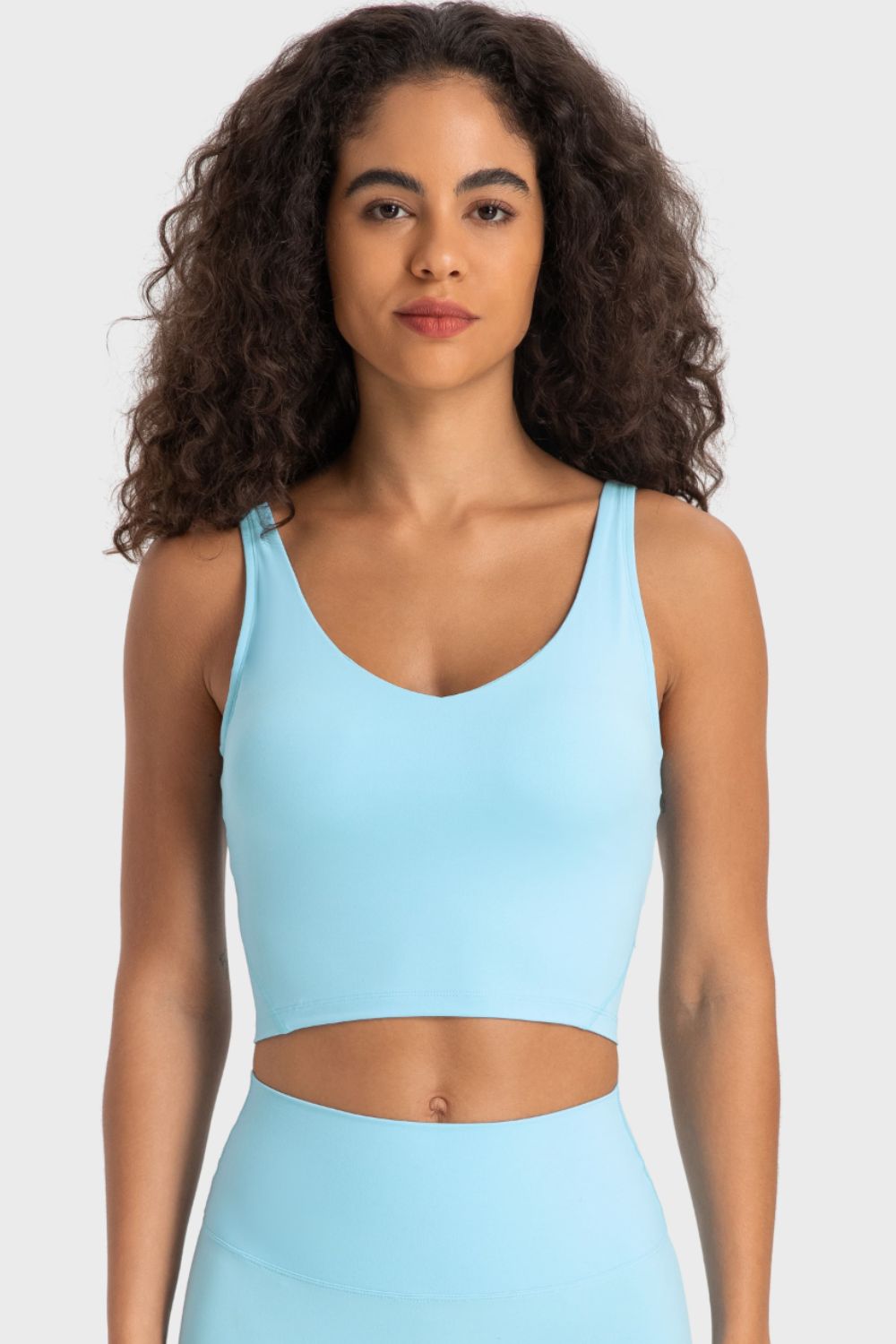 Deep V-Neck Crop Sports Bra in Camel for Women