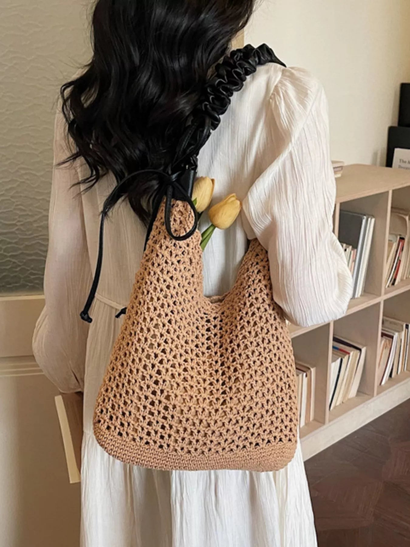 Crochet Shoulder Bag with Ruched Handle for Women