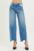 Slouchy Cropped Barrel Jeans with Contrast Wash Plus Size in Dark Combo for Women