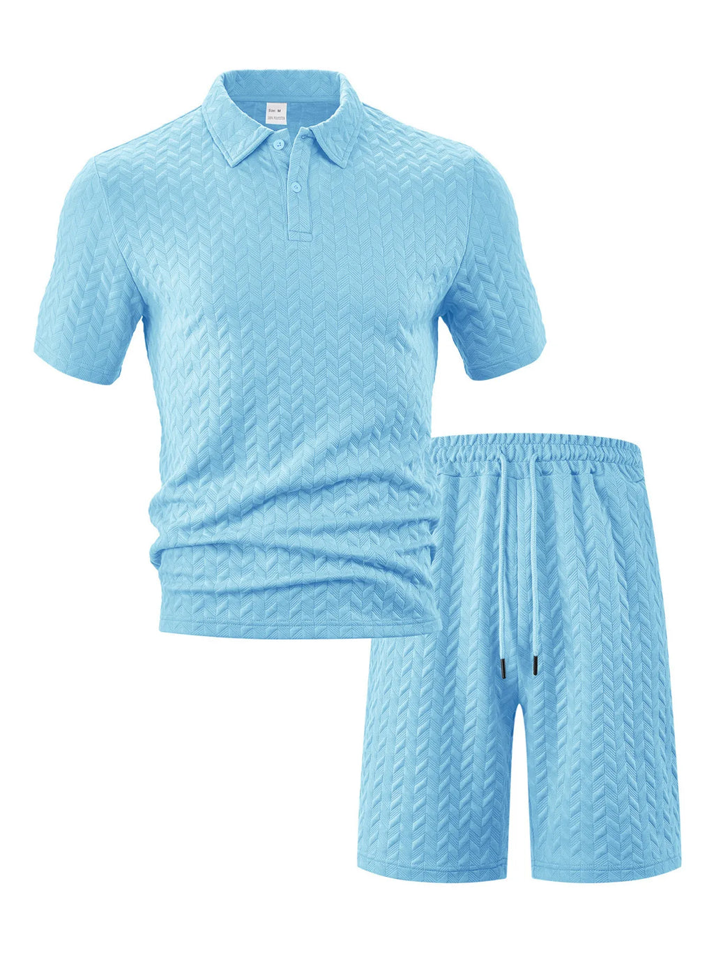 Textured Polo Shirt and Shorts Set Plus Size in Navy Blue for Men