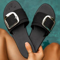 Open Toe Buckle Sandals in Black for Women