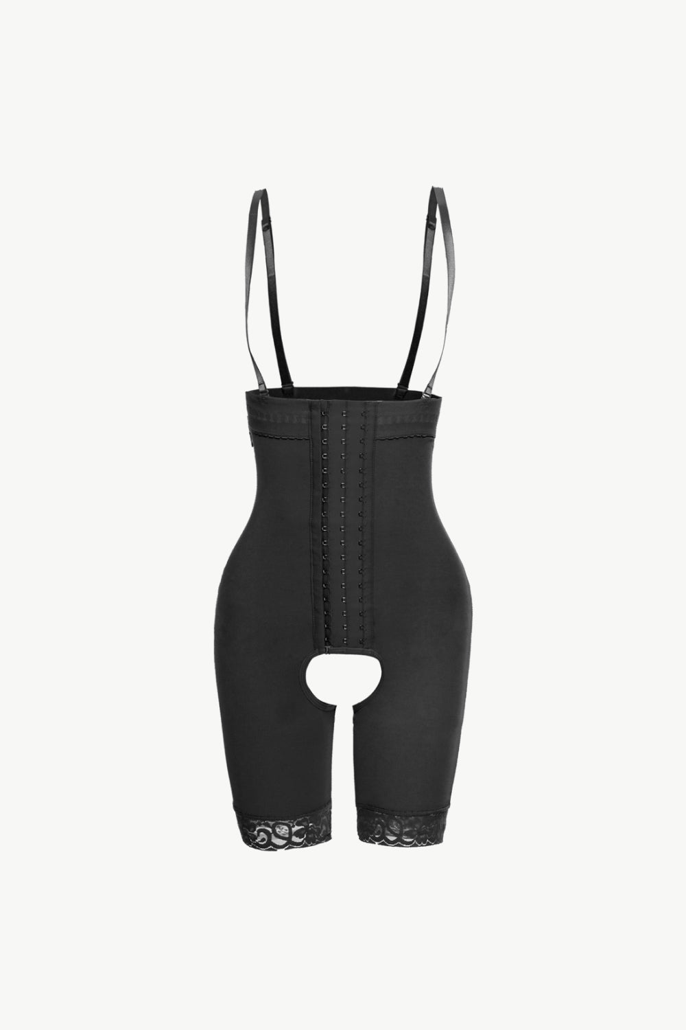 Plus Size Hook-and-Eye Lace Trim Shaping Bodysuit in Black for Women