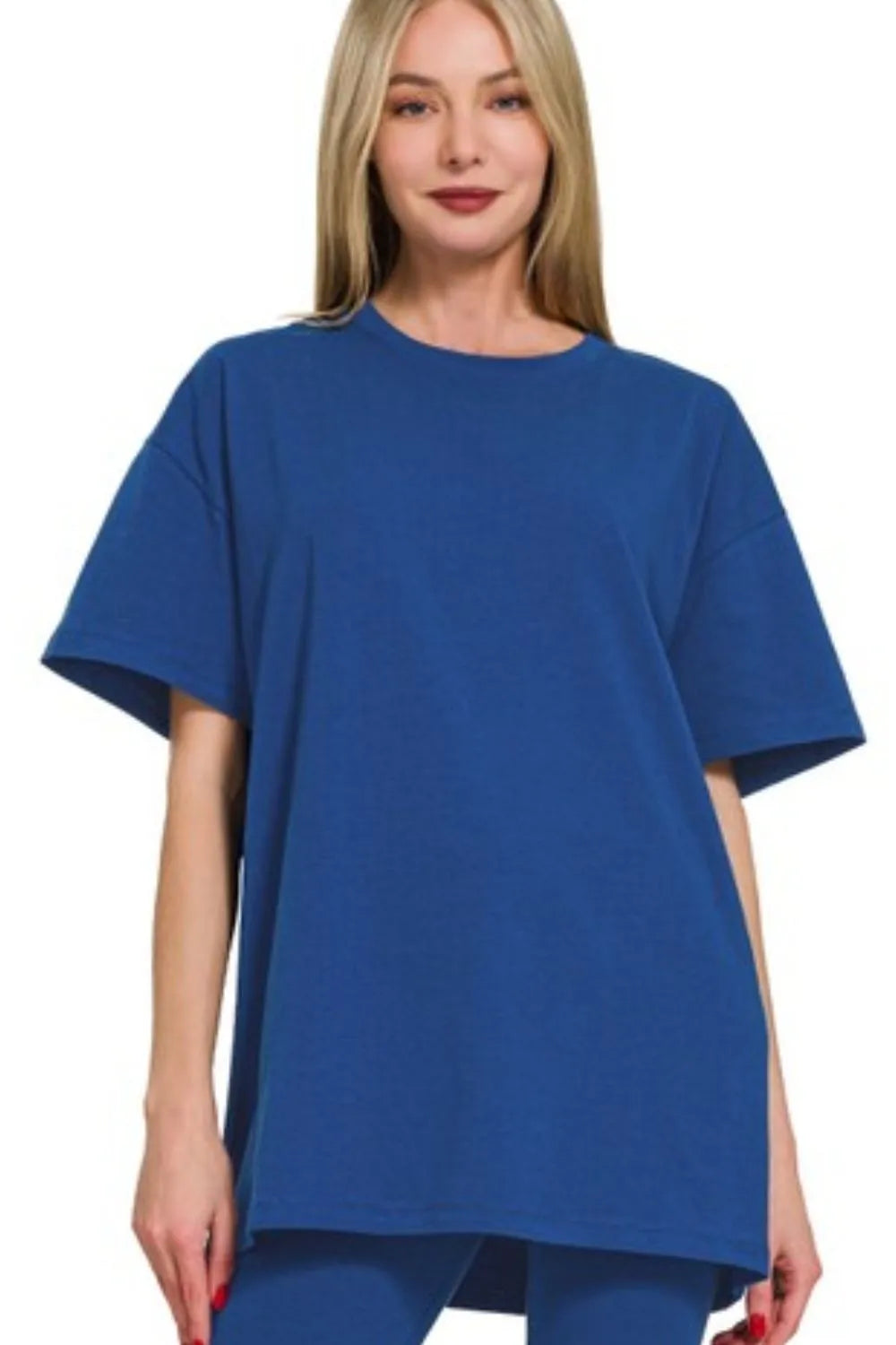 Cotton Round Neck Top & Legging Set in Light Navy for Women