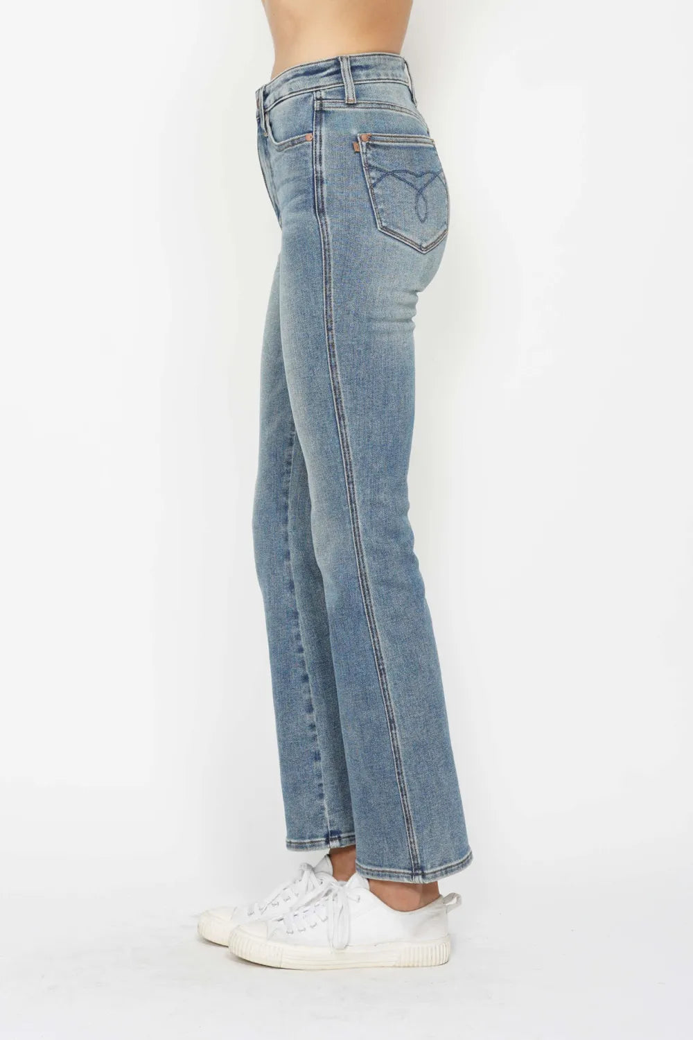 Tummy Control Back Embroidered Pocketed Bootcut Jeans Plus Size in Short Inseam for Women