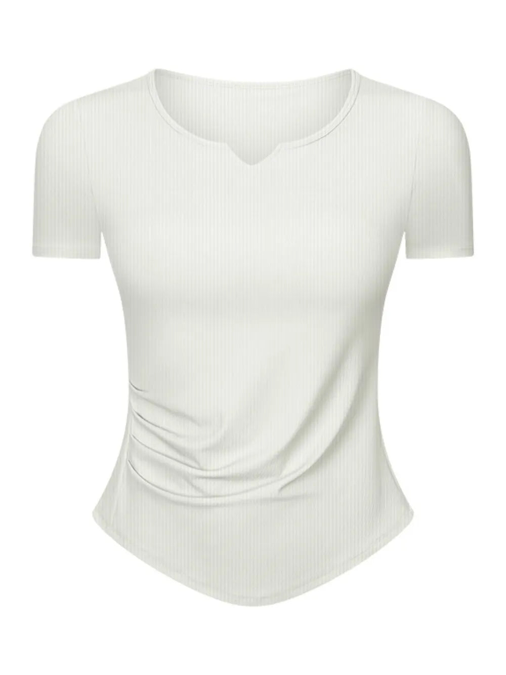Notched Short Sleeve Active T-Shirt in Black for Women