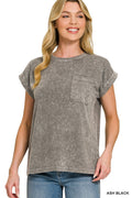 Halo Snow Washed Cuffed Short Sleeve Tee in Black for Women