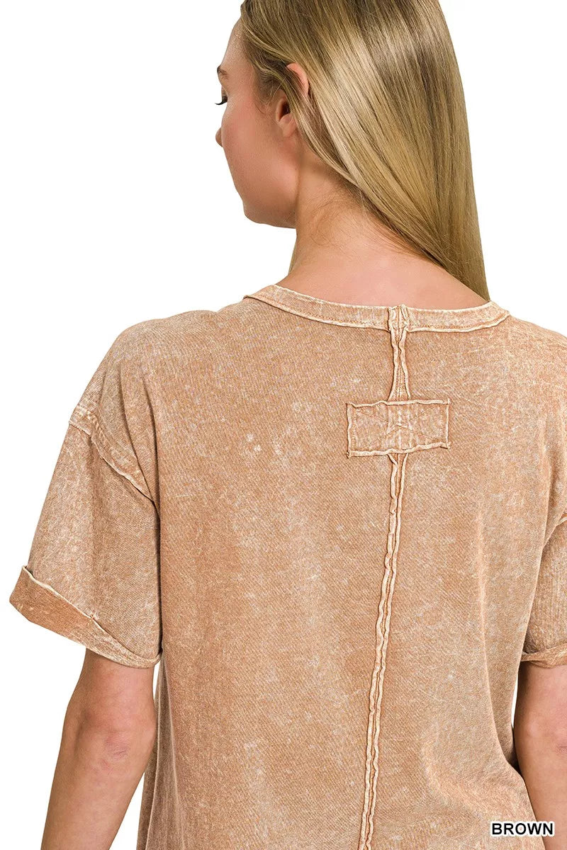 Halo Snow Washed Exposed Seam Top & Shorts Set in Brown for Women