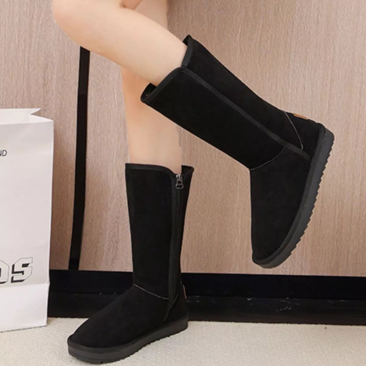 Knee-High Boots with Zipper in Silt Gray for Women