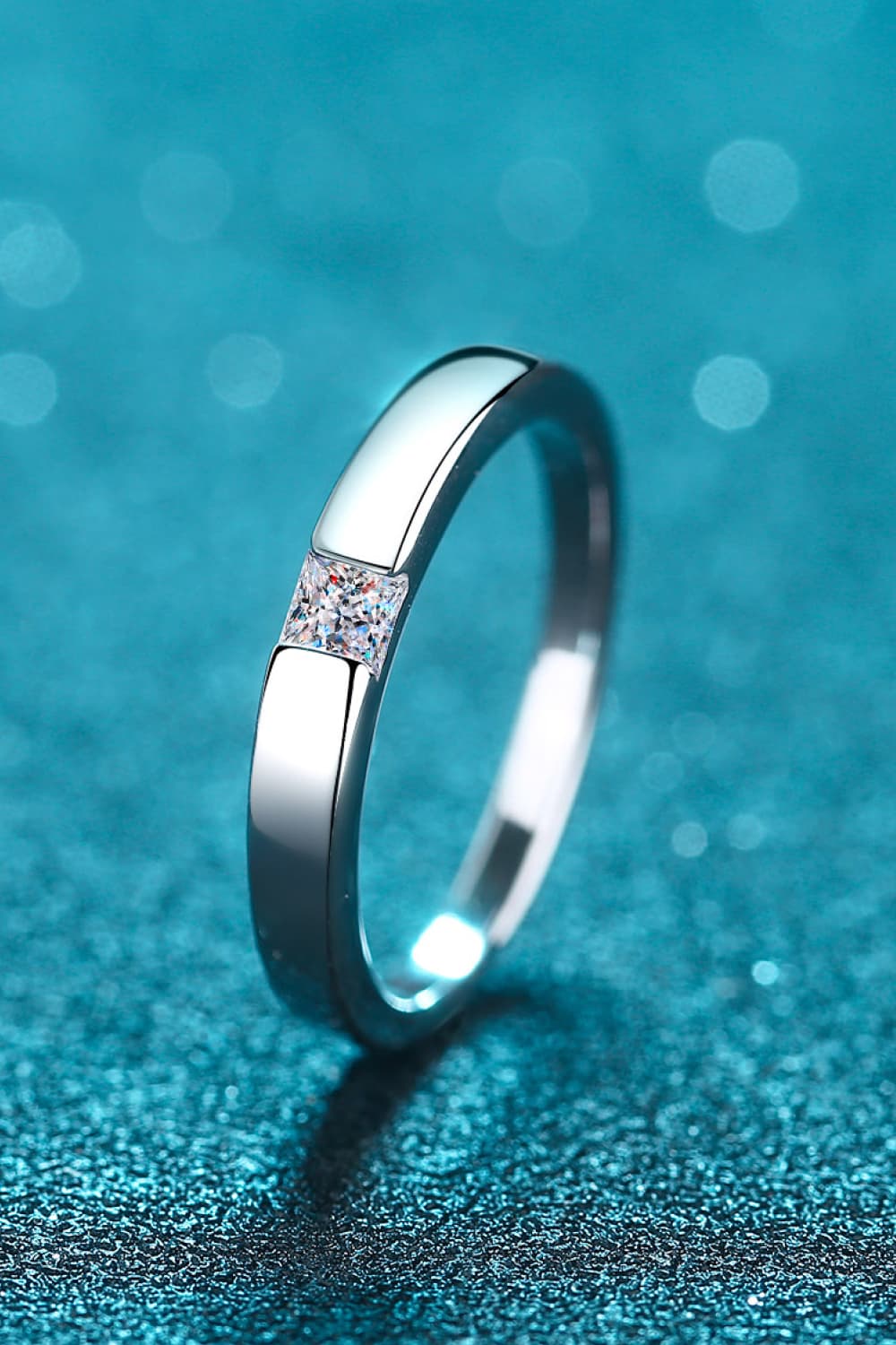 Inlaid Moissanite Rhodium-Plated Ring in Silver for Women