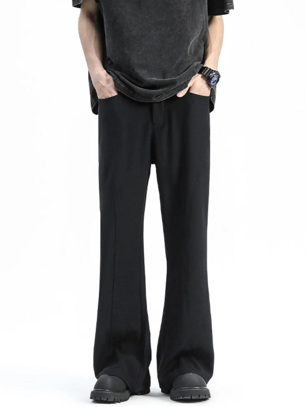Relaxed Fit Flare Leg Pants Plus Size in Black for Men
