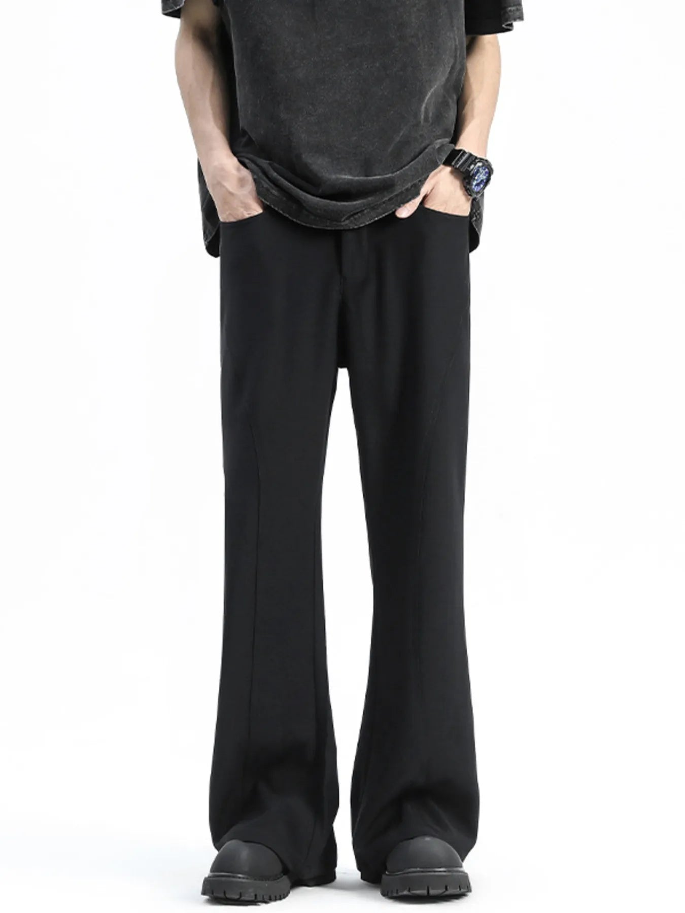 Relaxed Fit Flare Leg Pants Plus Size in Black for Men