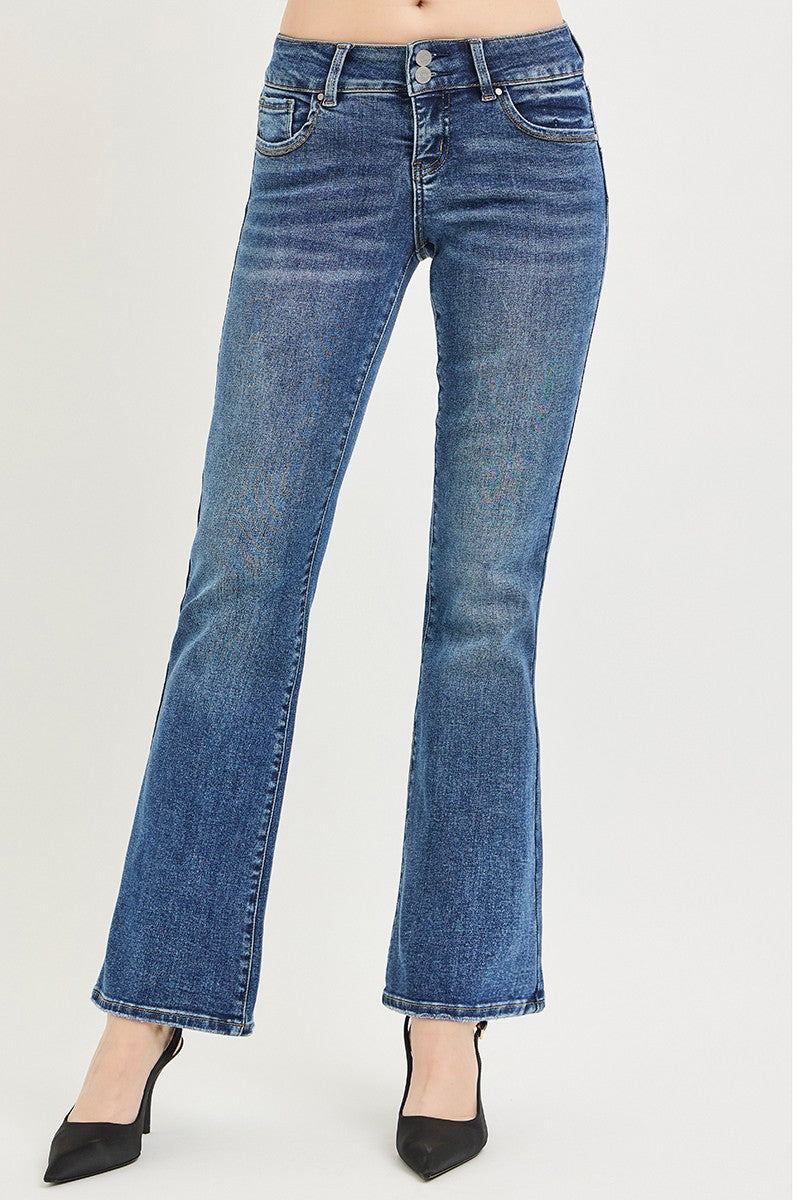 Tummy Control Low Rise Bootcut Jeans in Medium for Women