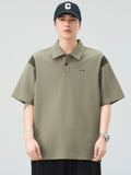 Plus Size Button Detail Short Sleeve Polo in Khaki Green in Purple for Men