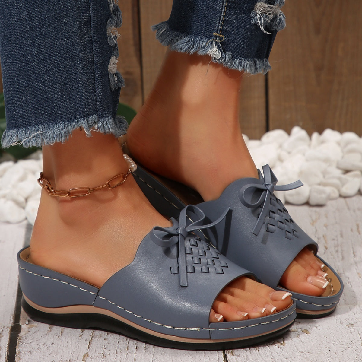 Open Toe Wedge Sandals in Light Pink in Blue for Women