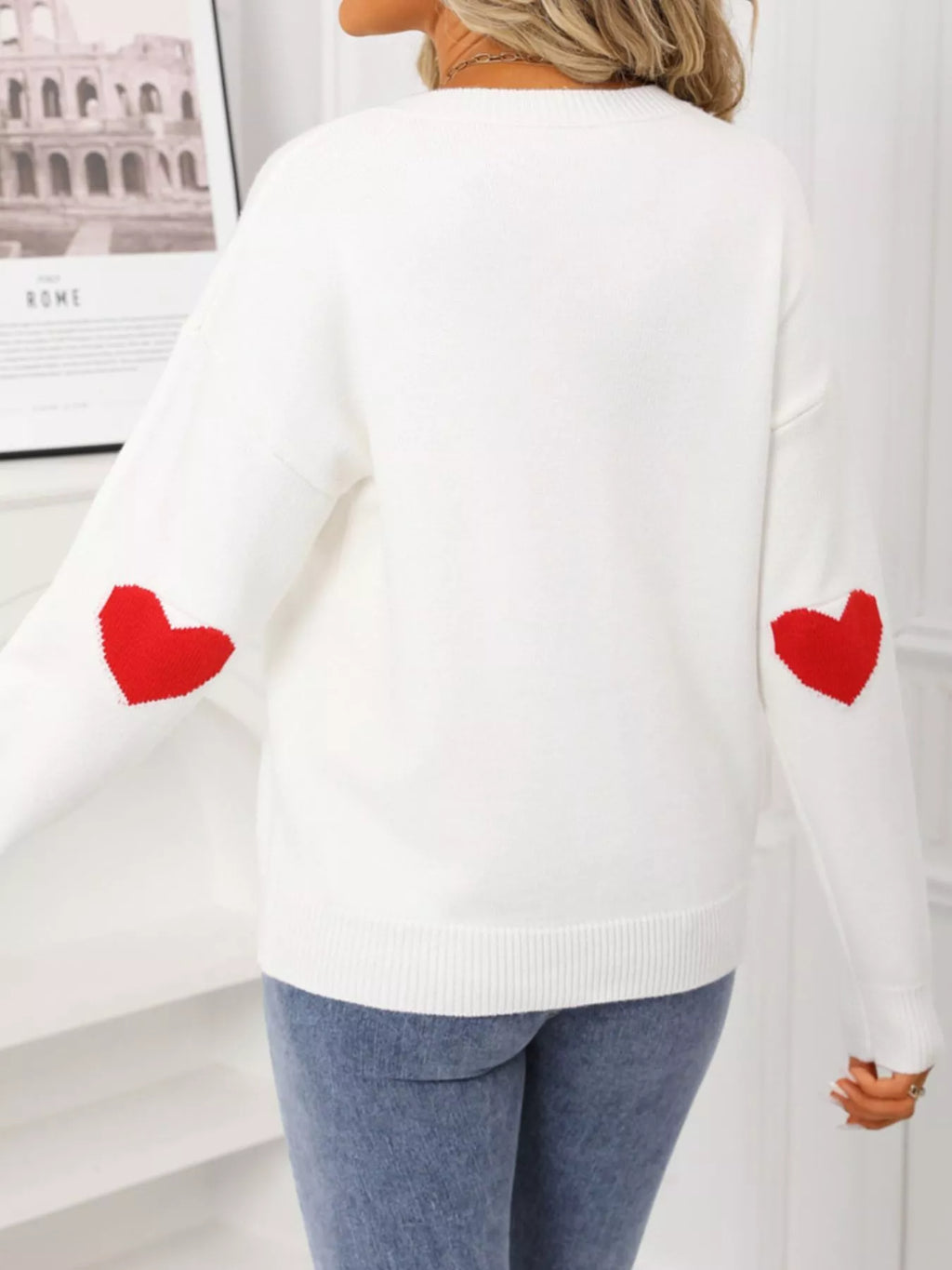 Valentines Day Heart Graphic Dropped Shoulder Sweater in Black for Women