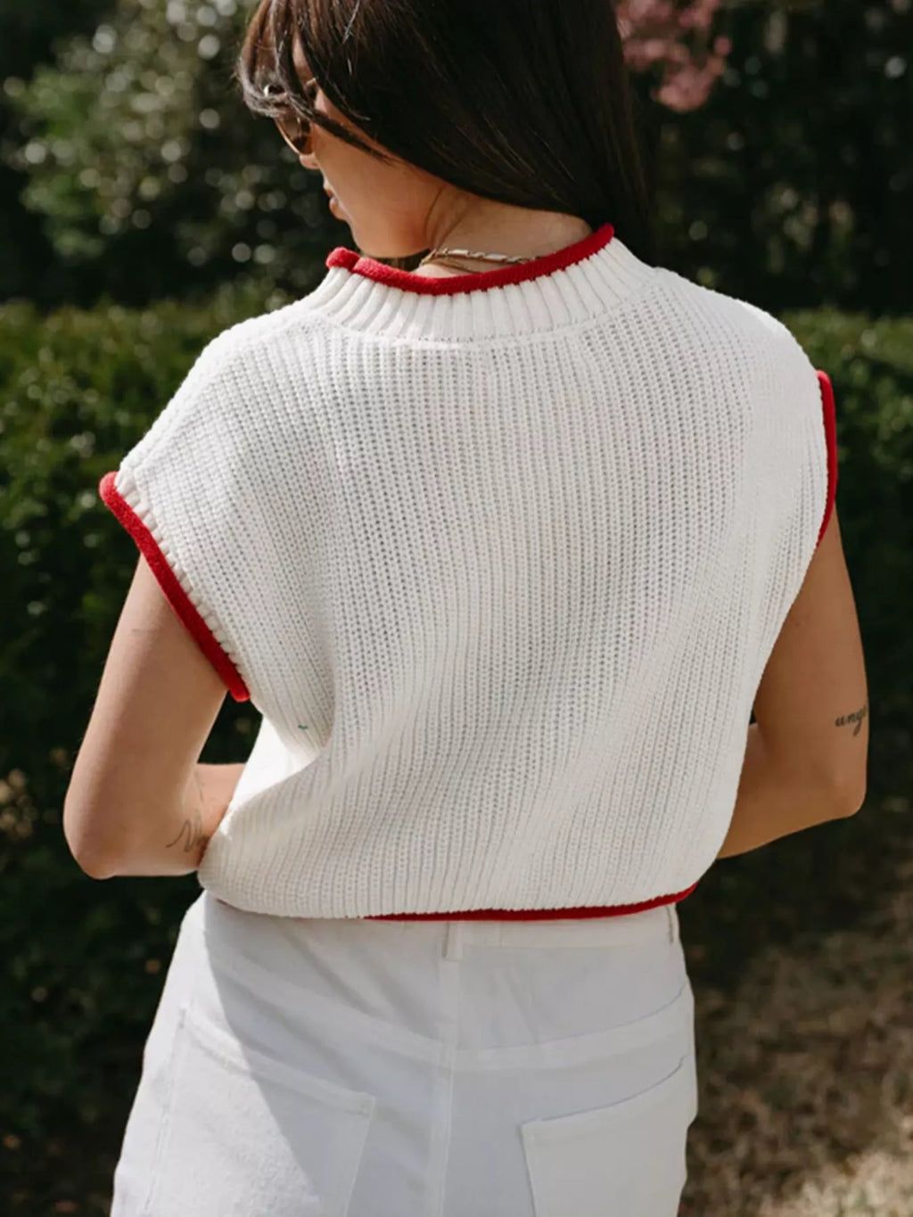 American Flag Knit Sweater Top in White for Women