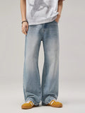 Wide Leg Wash Jeans in Light Blue for Men