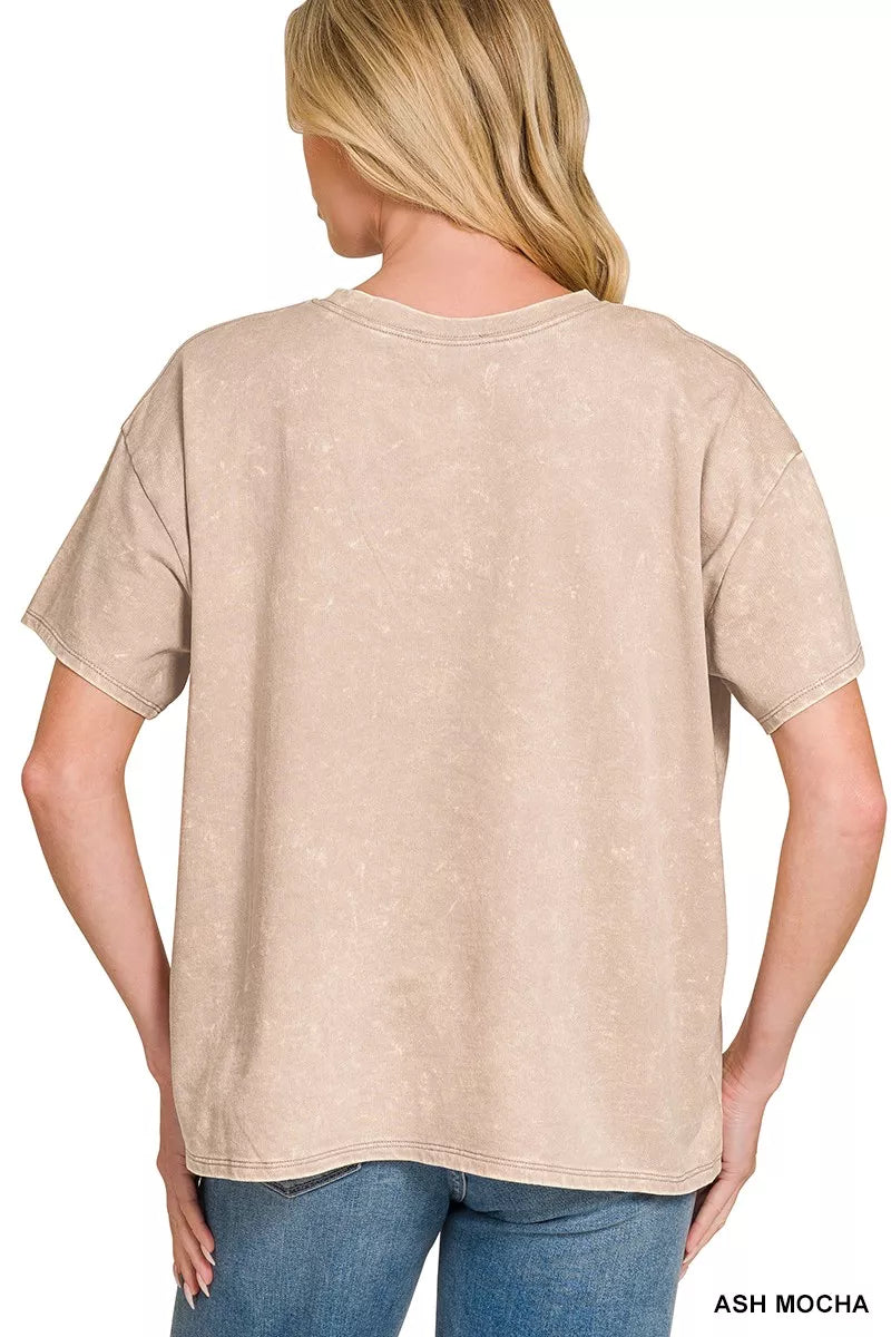 French Terry Acid Washed Relaxed Top & Short Set in Mocha for Women