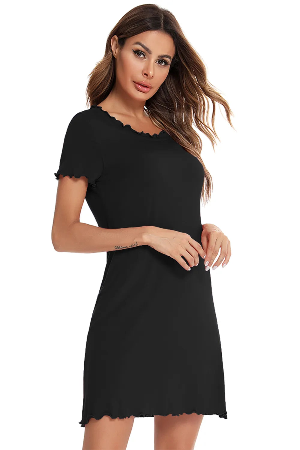Round Neck Short Sleeve Lounge Dress in Dark Blue for Women