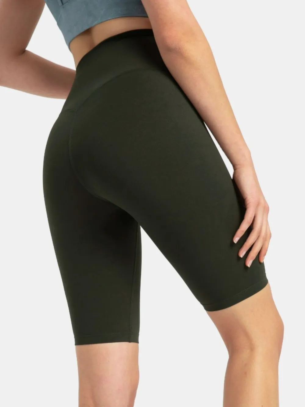 High Rise Wide Waistband Active Shorts in Dark Brown for Women