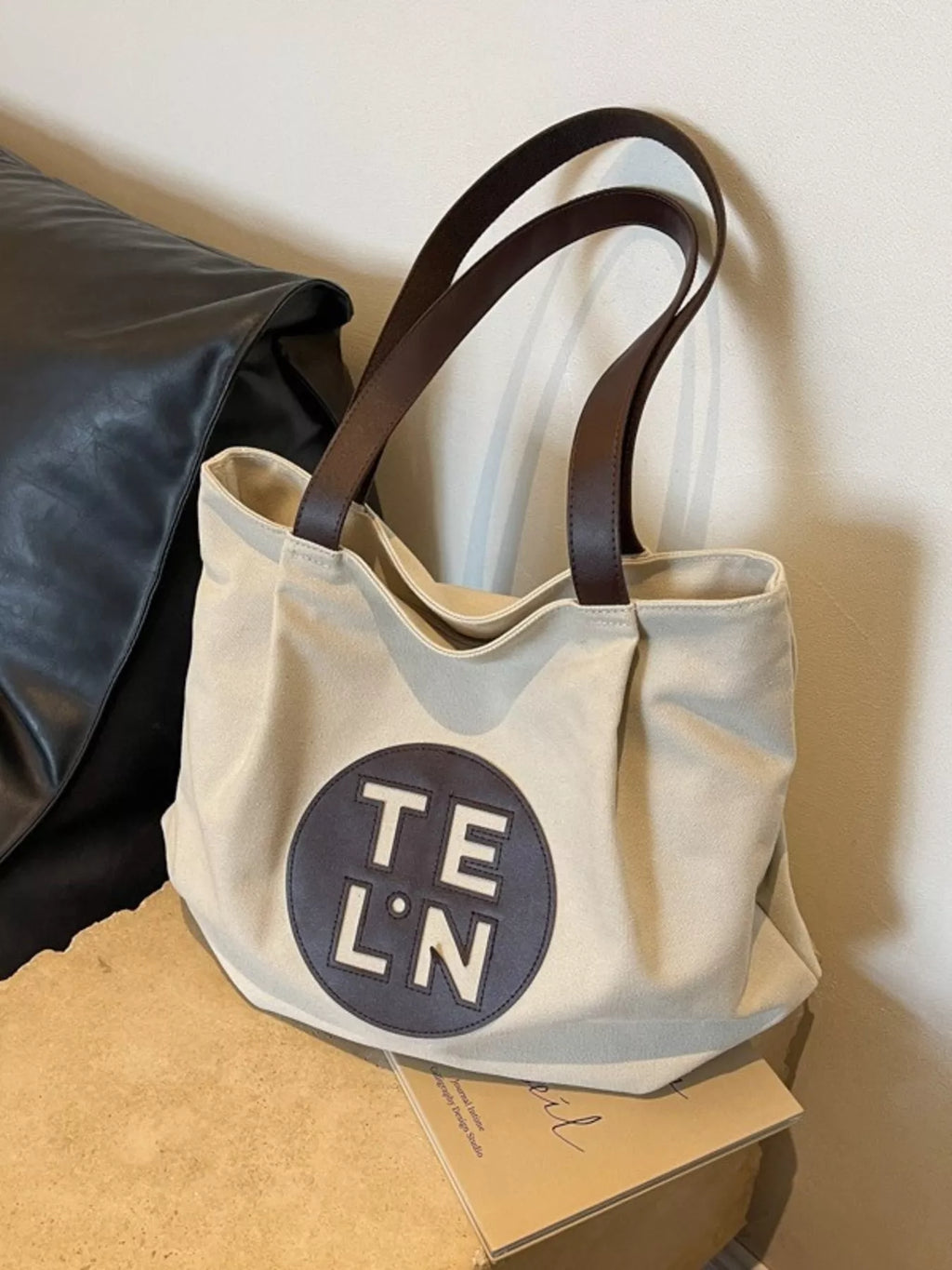 Contrast Canvas Shoulder Bag in Creamy-White for Women