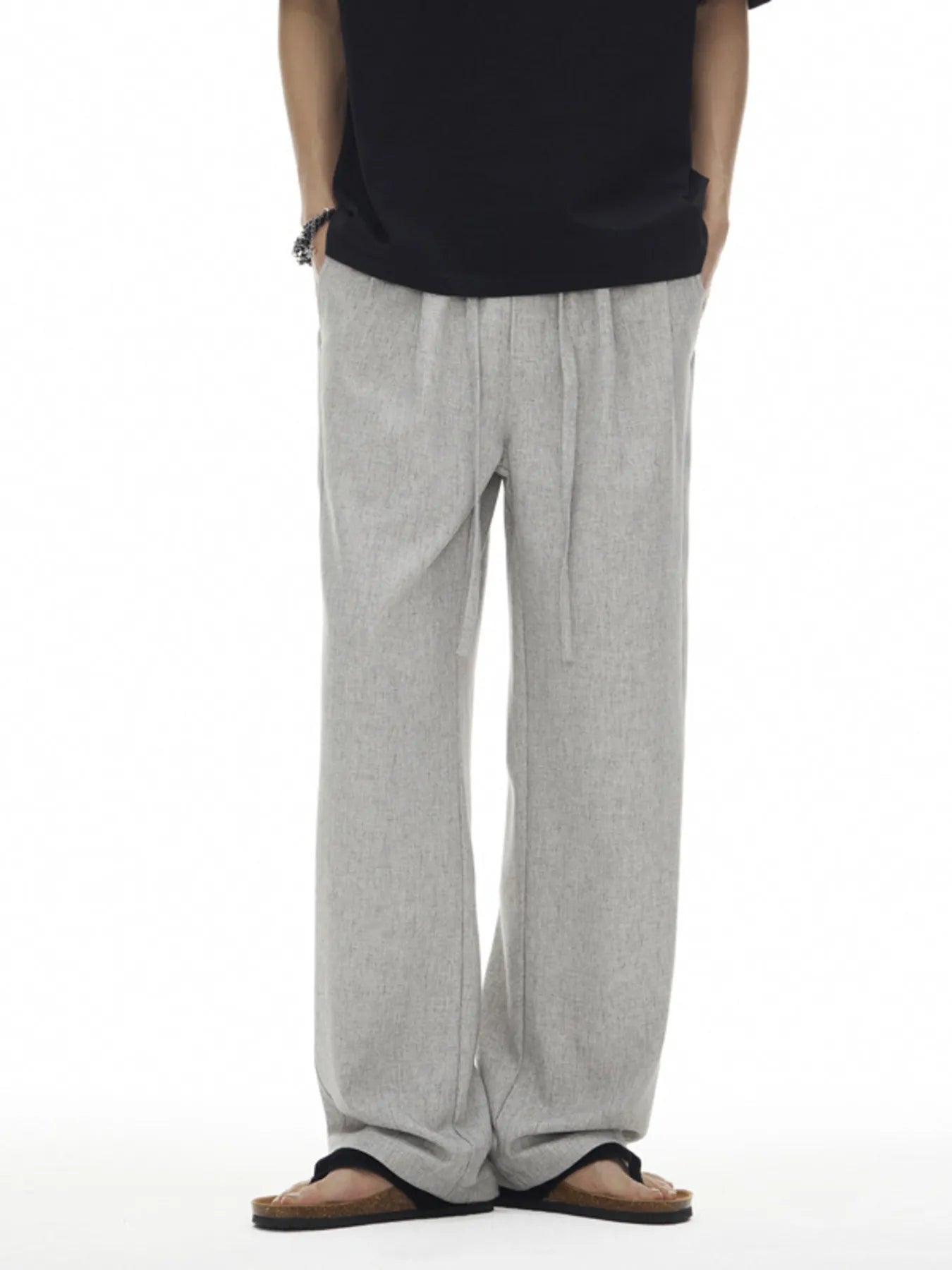 Plus Size Drawstring Wide Leg Pants in Apricot for Men