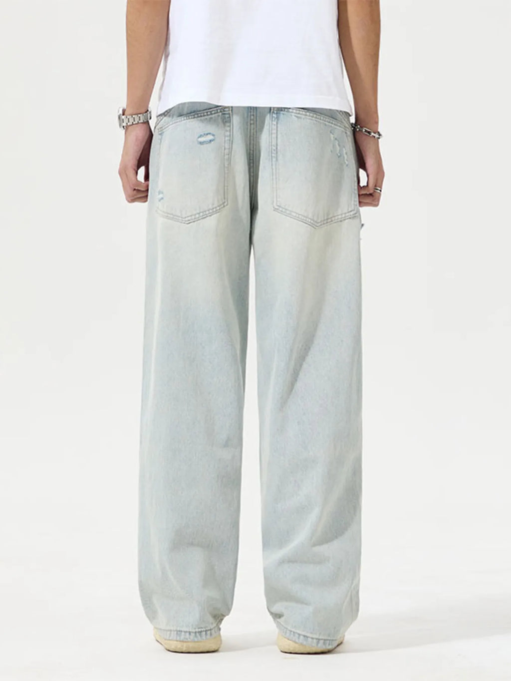 Distressed Wide Leg Jeans Plus Size in Light Blue for Men