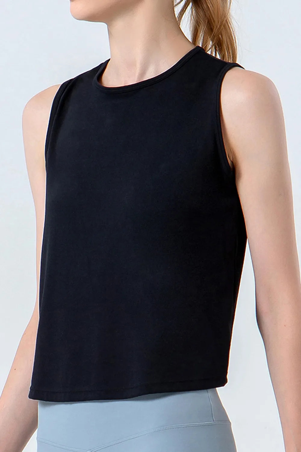 Round Neck Active Tank in Light Green for Women