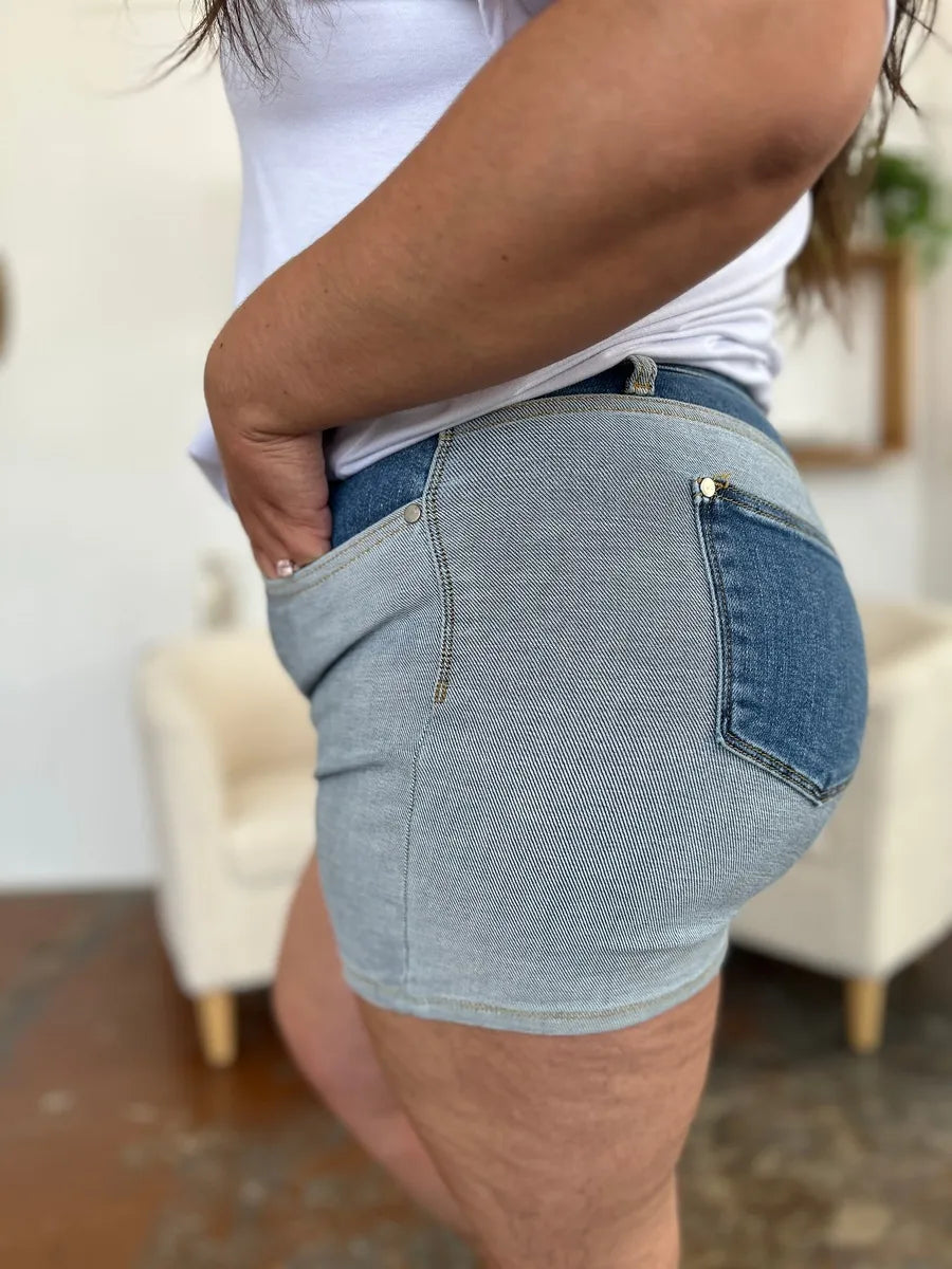 Plus Size Color Block Denim Shorts for Women