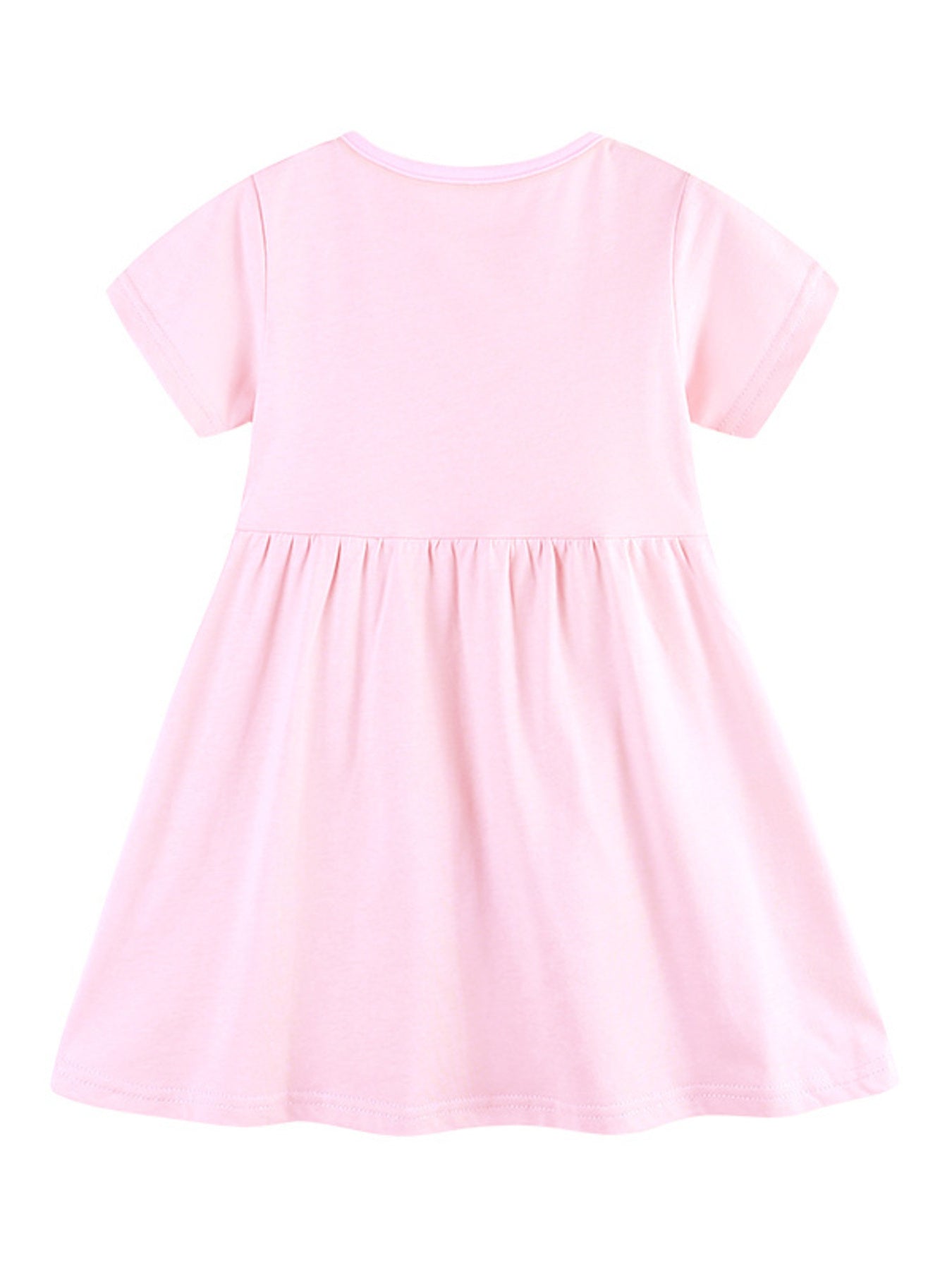 Rainbow Print Short Sleeve Casual Dress in Blush Pink for Girls