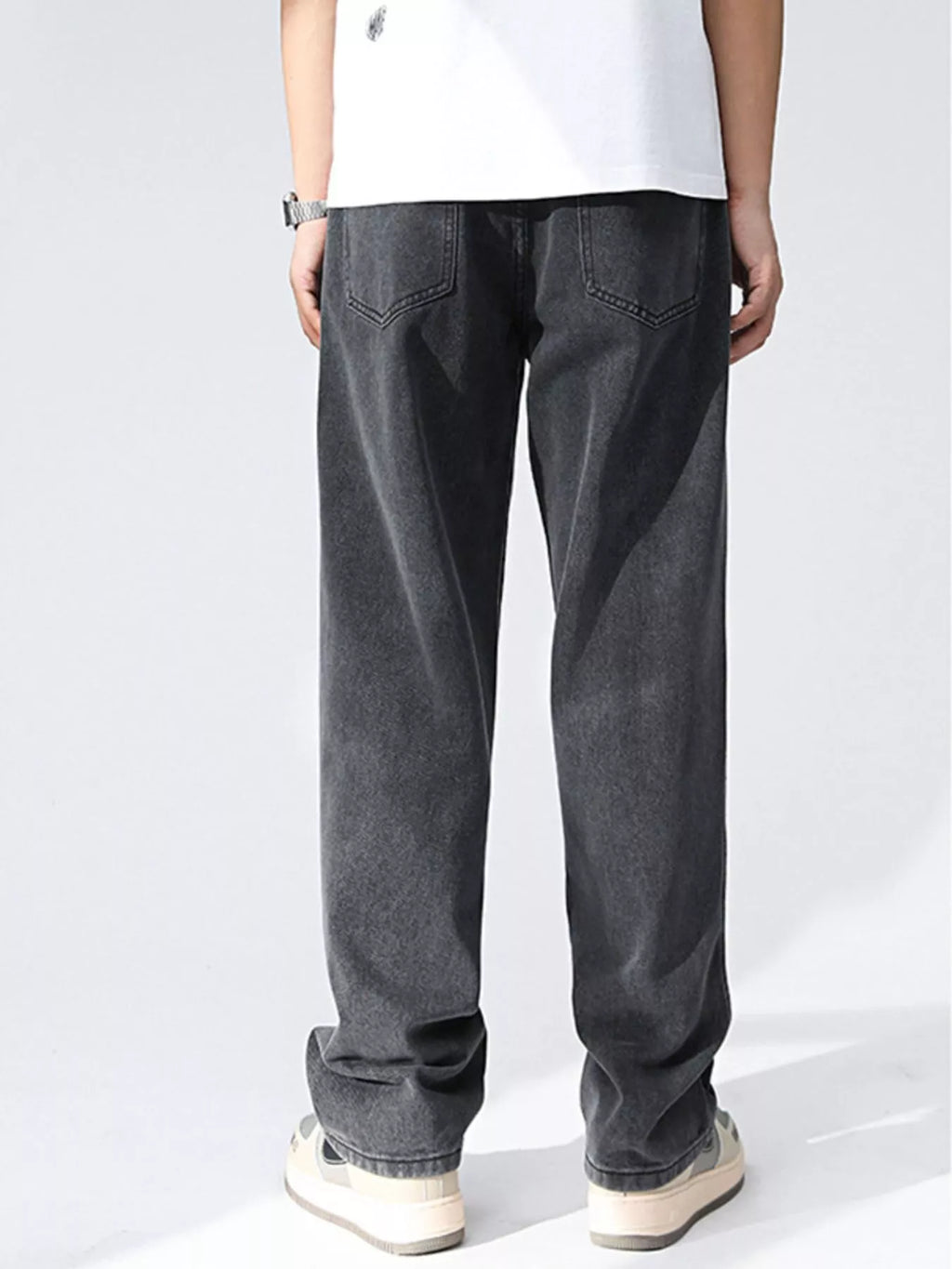 Wash Relaxed Fit Wide Leg Jeans in Black and Gray for Men