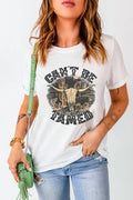 Graphic Round Neck Short Sleeve T-Shirt in Classic in White for Women