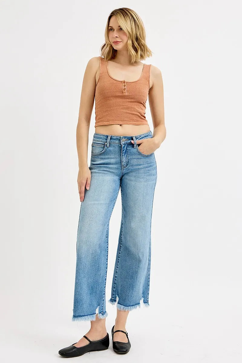 Mid Rise Crop Wide Leg Jeans Plus Size in Light for Women