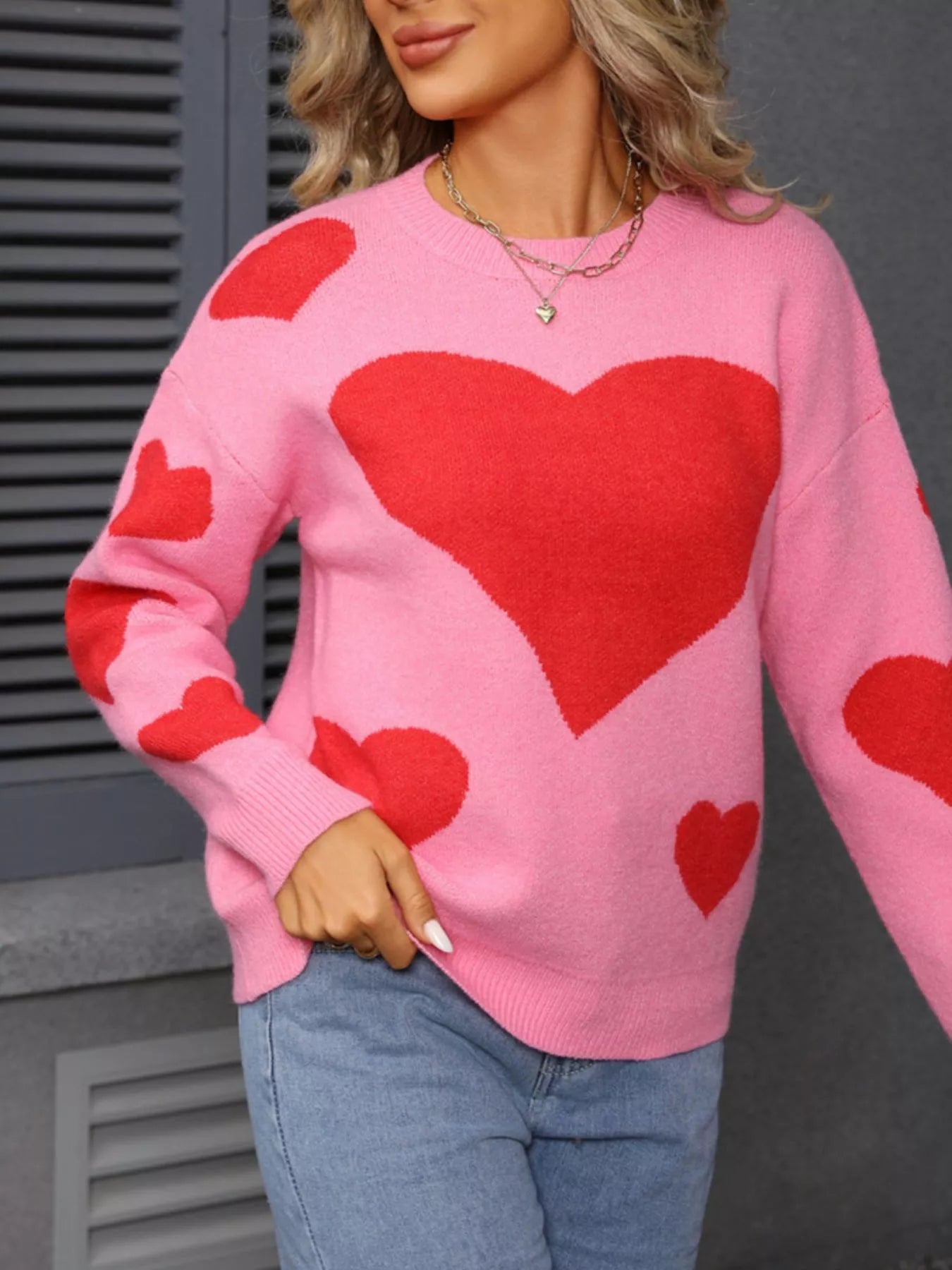 Valentines Day Heart Crew Neck Sweater in Classic for Women