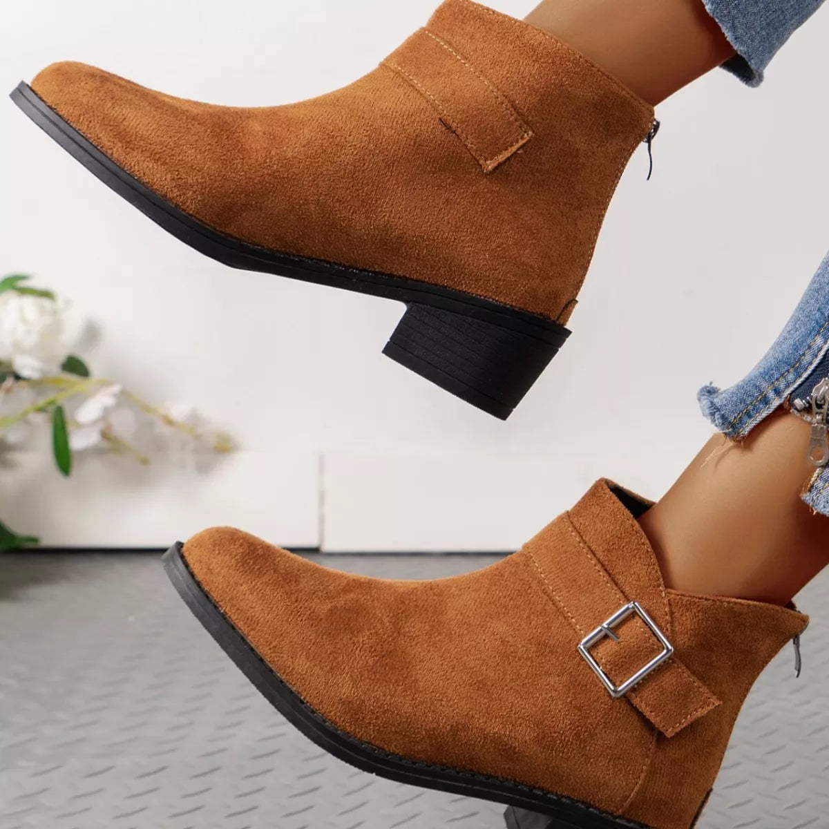 Point Toe Block Heels Boots in Leopard Print for Women